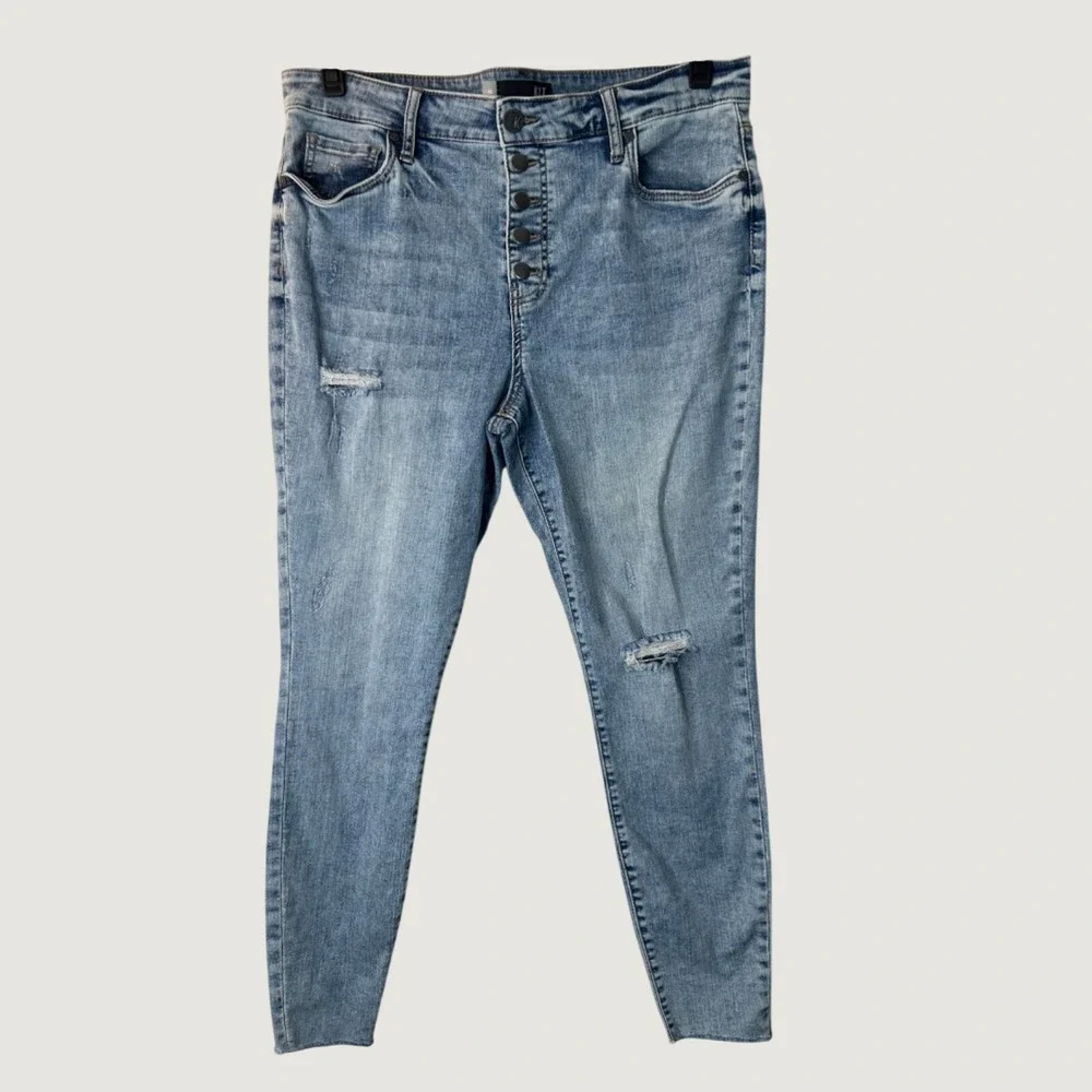 Kut From‎ The Kloth Connie High Rise Ankle Skinny Jeans SZ 16 Distressed Raw Hem